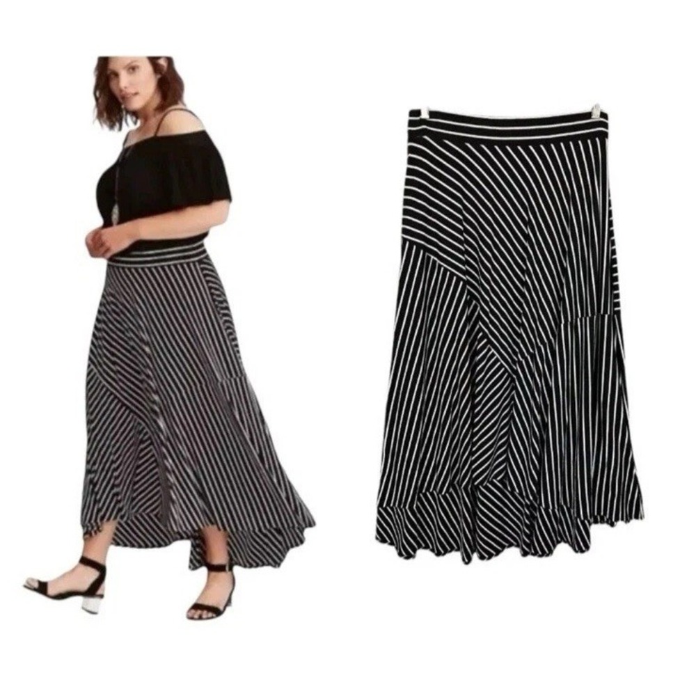 Torrid Hi-Low Maxi Skirt Sz 1 = 14 16 Black White Stripes Nautical Yacht Coastal - Picture 7 of 16